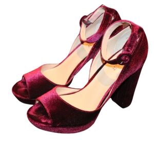 "NineWest Red Velvet Strap Heels Size 8